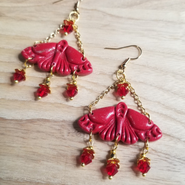 Red Moon Moth Earrings
