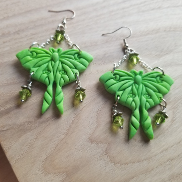 Lime Green Luna Moth Earrings