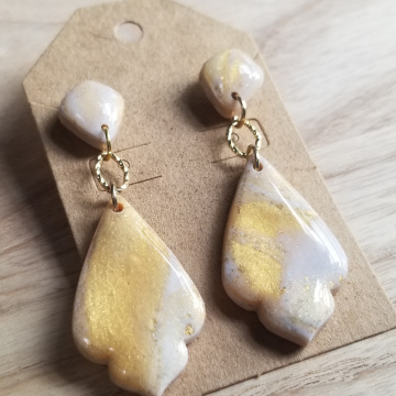 White and Shimmering Goldleaf Earrings