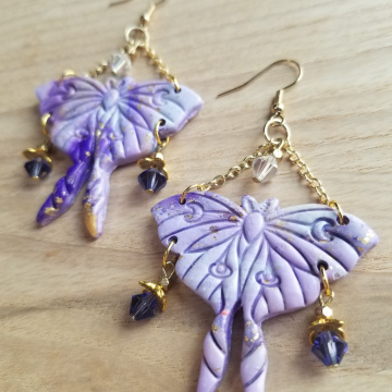 Lavendar and Purple Luna Moth Earrings