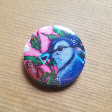 Bluejay Holographic Hearts 1.5 Inch Button