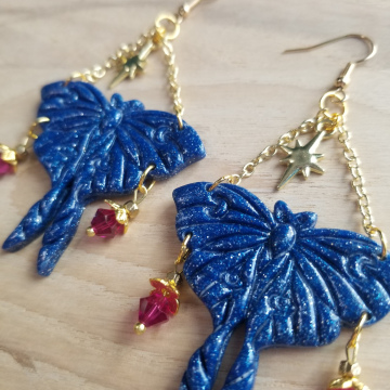 Starry Midnight Blue Luna Moth Earrings