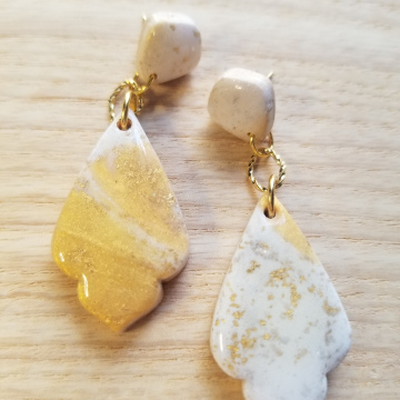 White and Goldleaf Earrings