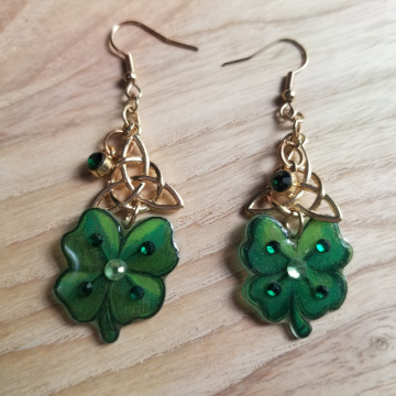 Golden Trinity Knot and Lucky Clover Earrings