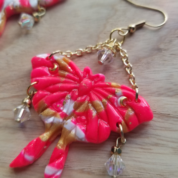 Pink Neon Luna Moth Earrings